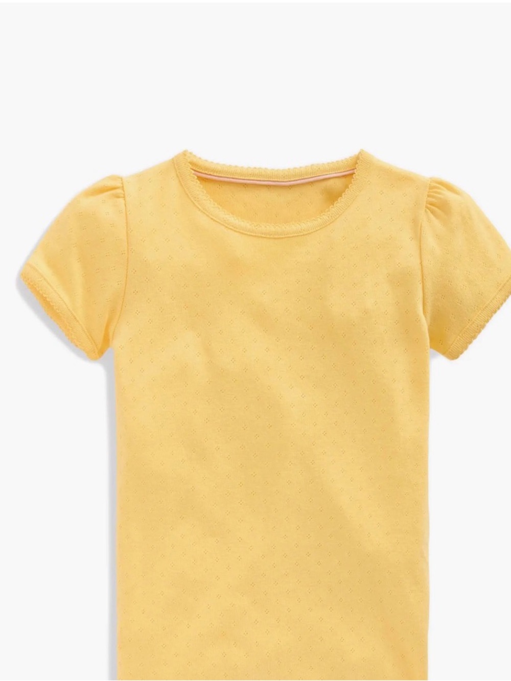 Mini Boden Yellow Short-Sleeve Puff Sleeve Pointelle Tee